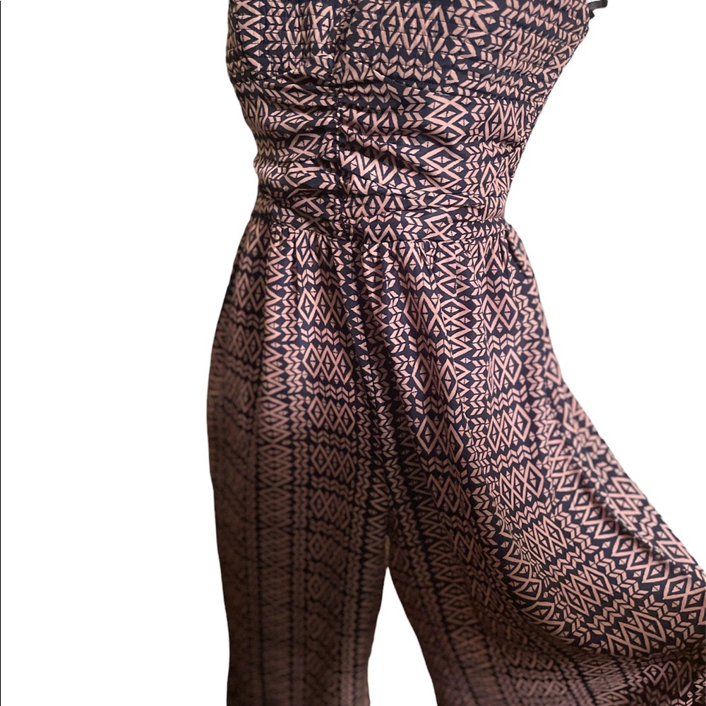 Bandeau Wide Leg Jumpsuit, Medium, Navy Blue and Pink